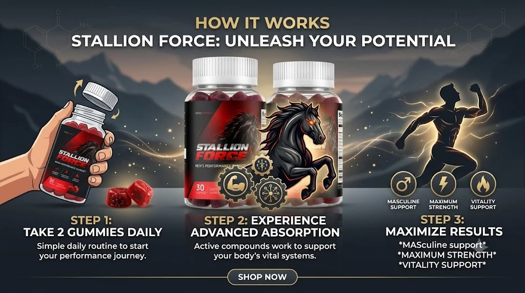 How Stallion Force works: open the bottle, take your serving, support your daily routine